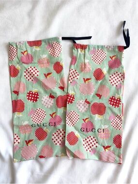 Gucci Les Pommes dust bags for shoes red and pink heart apple motif two bags